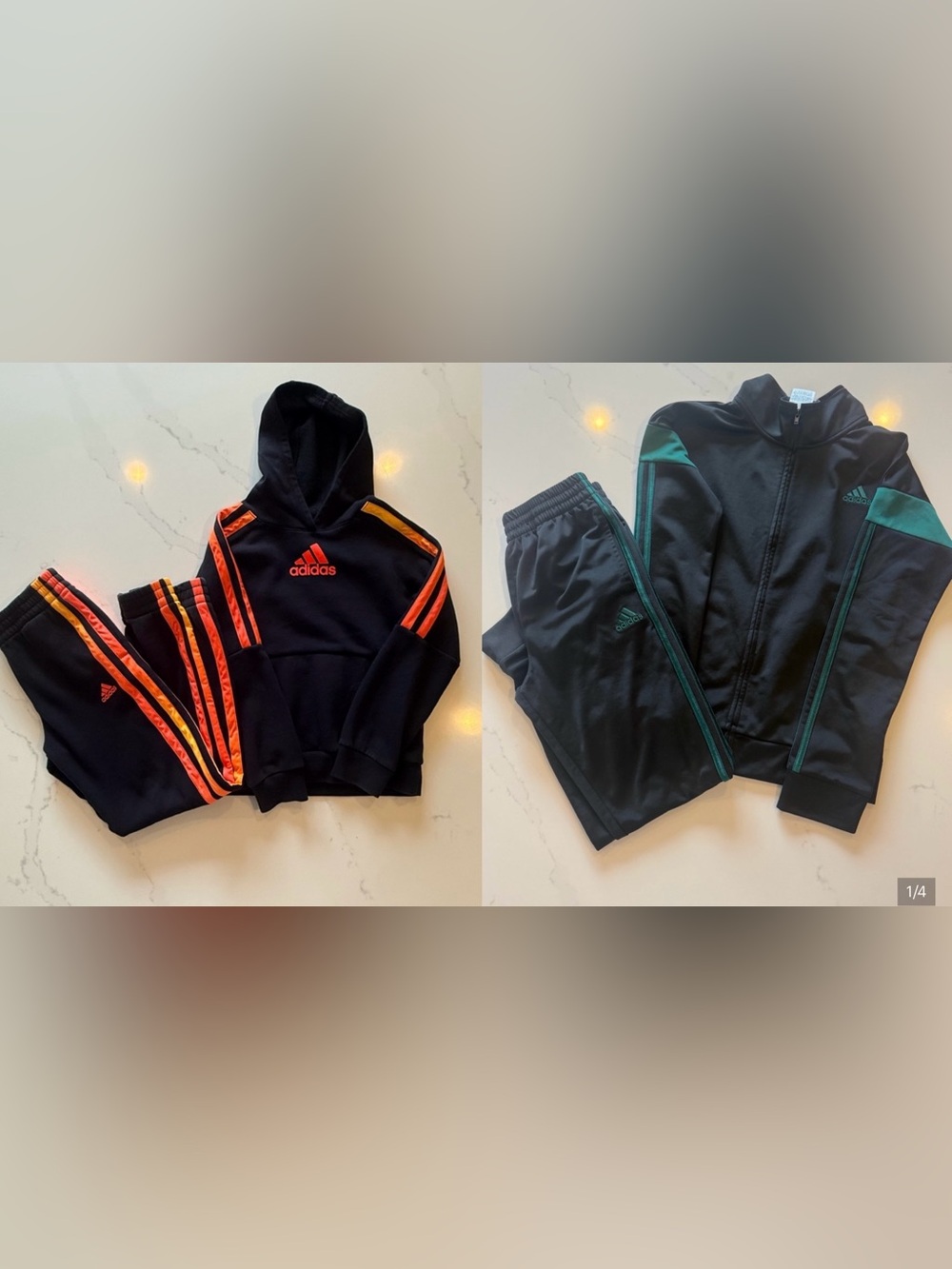 adidas Bundle- Kids Black/Orange Jogger Set & Black/Green set